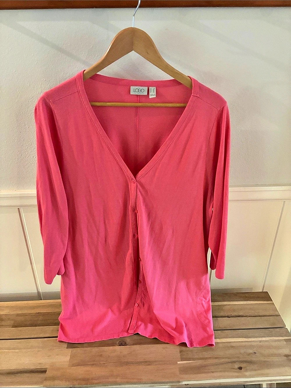LOGO by Lori Goldstein Cotton Modal Button-Front Cardigan Pink 2X
